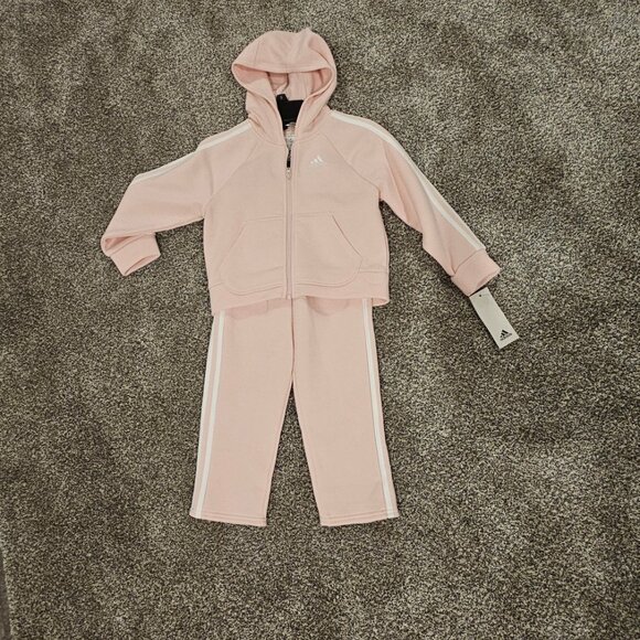 Girls Size 5 Adidas Two Piece set.  Light Pink Zippered Hoodie and Pants NWT - Picture 8 of 8